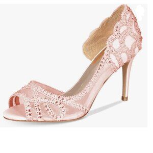 XYD Women Graceful Peep Toe Half D'Orsay Mesh Pumps Crystal Studded